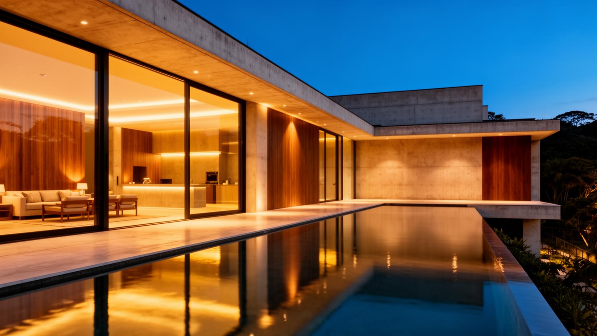 Casa de alto padrão construída pela Ilustre Construtora ao entardecer